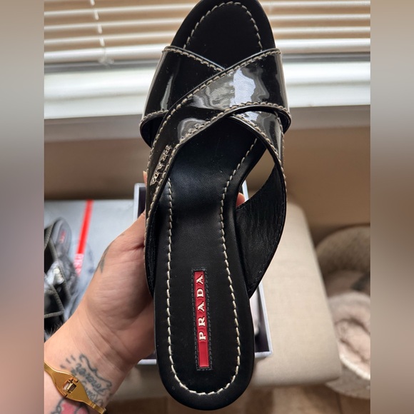 Prada Women's Glossy Black Sandals - Picture 1 of 2